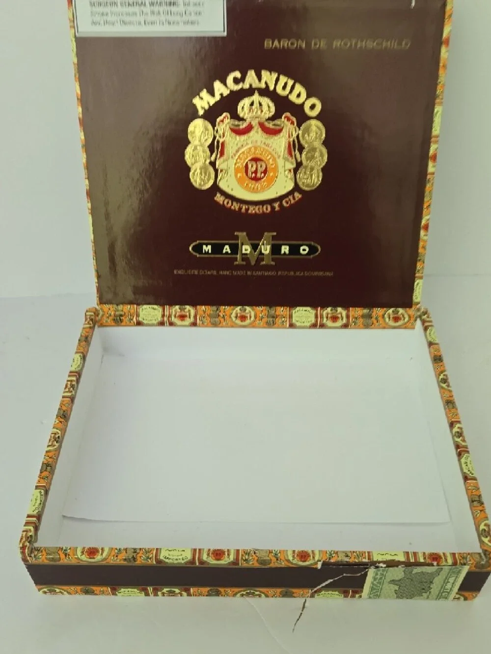 Vintage Macanudo Maduro Empty Wooden Cigar Box Barob De Rothschild
